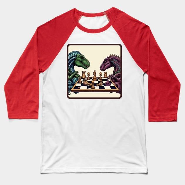 Dinosaur Checkmate Baseball T-Shirt by Shawn's Domain